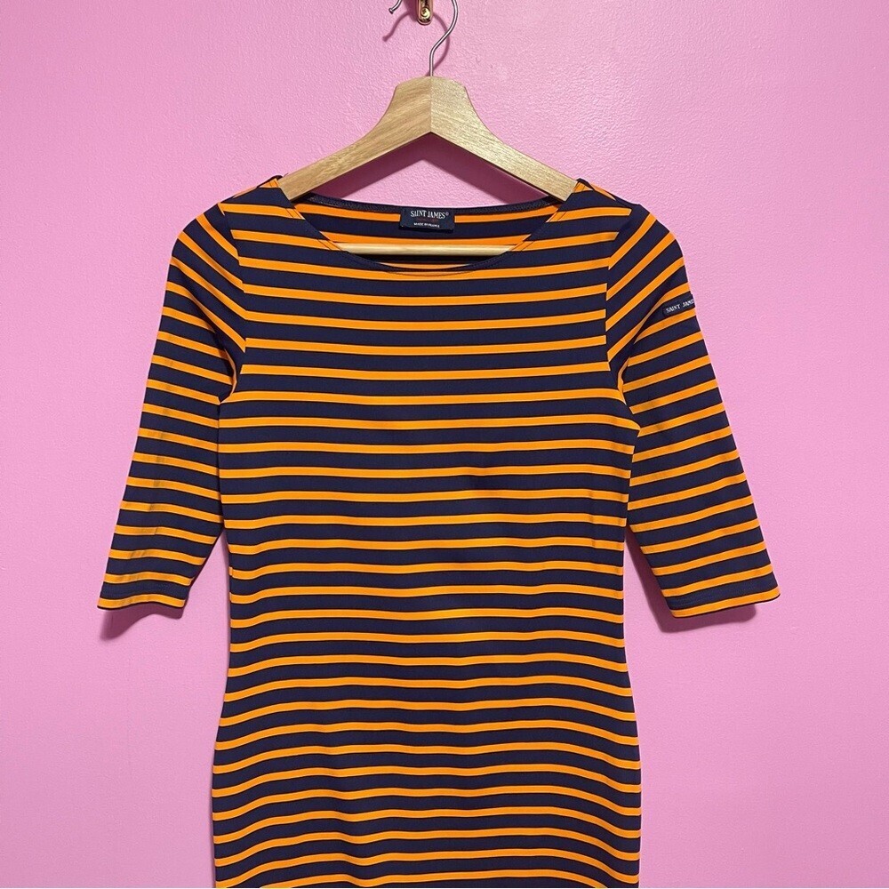 Saint James Propriano Stripe Dress US‎ 4 Navy Orange 3/4 Sleeve - Picture 4 of 11